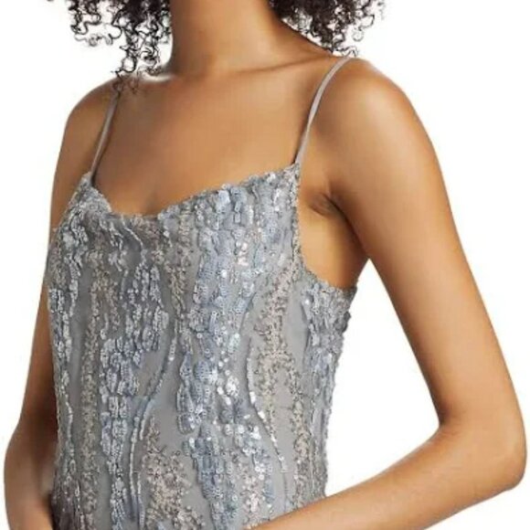 L'AGENCE Achilles Cowlneck Slip Midi-Dress SILVER BLUE SEQUIN Size 4 - Picture 4 of 12